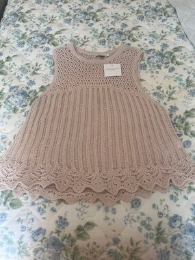 American Eagle Outfitters Crochet Knit Tank Top in Light Mauve